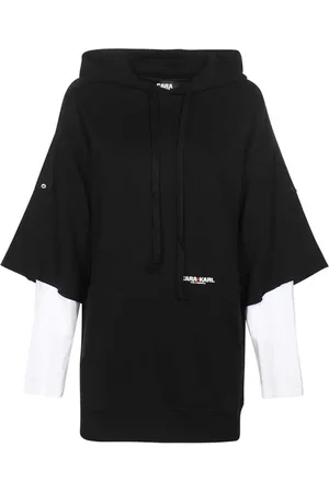 Karl Lagerfeld Bluzy, Kobieta, Czarny, XS, Bawełna, Haftowana bawełniana bluza z kapturem