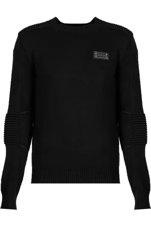 Les Hommes Bluzy, Mężczyzna, Czarny, M, Prosty Sweter z Okrągłym Dekoltem
