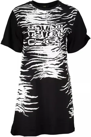Roberto Cavalli Sukienki, Kobieta, Czarny, M, Bawełna, Elegancka sukienka z krótkimi rękawami