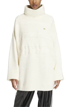adidas Swetry, Kobieta, Biały, M, Len, Biały Sweter Turtleneck Klasyczny Komfort