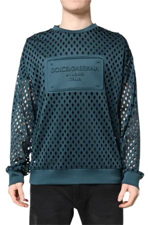 Dolce & Gabbana Swetry, Mężczyzna, Zielony, L, Zielony Sweter z nadrukiem i wytłaczaniami
