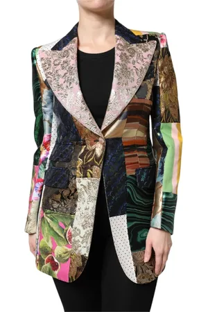 Dolce & Gabbana Kurtki, Kobieta, Wielobarwność, M, Kwiatowy Plaster Jacquard Blazer