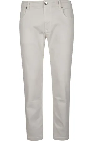 ELEVENTY Jeansy, Mężczyzna, Biały, W38, Denim, Denimowe spodnie stretch z elementami skóry