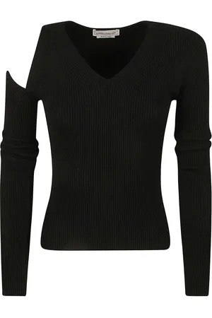 Alexander McQueen Swetry, Kobieta, Czarny, M, Czarny Sweter z Dekoltem V Slash