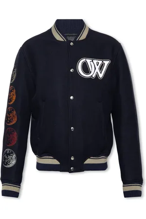 OFF-WHITE Kurtki, Mężczyzna, Niebieski, M, Wełna, Wełniana kurtka bomberka