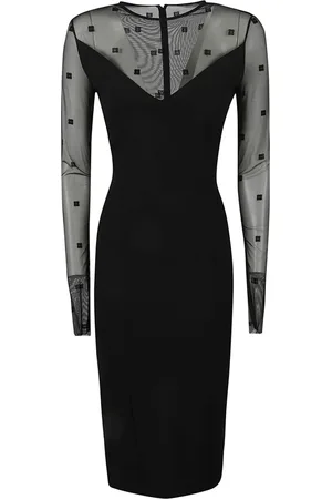 Givenchy Sukienki, Kobieta, Czarny, S, Tiul, Czarna Sukienka z Tiulu z Długim Rękawem