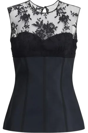 Alexander McQueen Koszulki, Kobieta, Czarny, S, Koronkowy top z zamknięciem na plecach