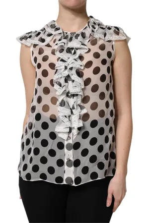 Dolce & Gabbana Bluzki, Kobieta, Biały, 2XS, Nylon, Bluzka bez rękawów w groszki