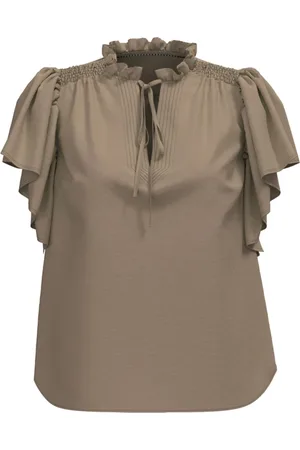 Co`Couture Bluzki, Kobieta, Beżowy, M, Kobiecy top z falbanami w orzechu