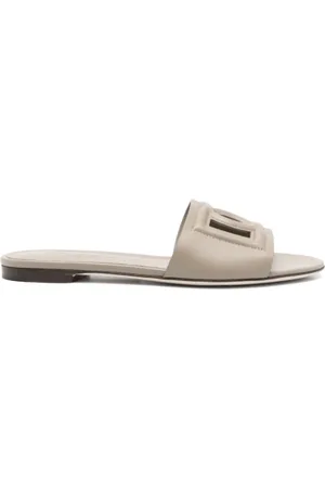 Dolce & Gabbana Buty, Kobieta, Szary, 39 EU, Szare skórzane sandały z wycięciami