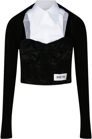 Dolce & Gabbana Koszulki, Kobieta, Czarny, M, Nylon, Czarna koszula z koronką