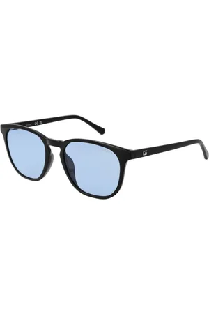 Guess Akcesoria, Mężczyzna, Czarny, ONE SIZE, Czarne Okulary Przeciwsłoneczne Prostokątne Niebieskie Soczewki