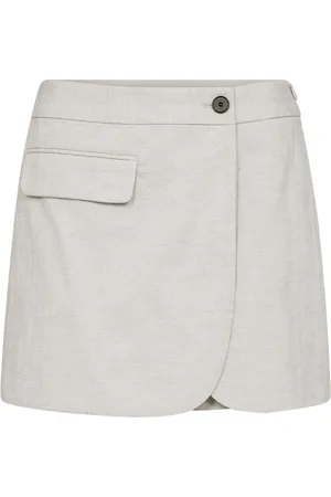 Co`Couture Spódnice, Kobieta, Beżowy, M, Linen Wrap Skort z Zapięciem na Guzik
