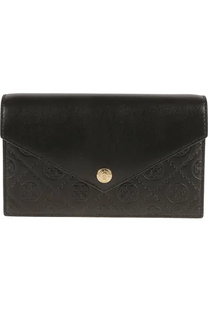 Tory Burch Torebki, Kobieta, Czarny, ONE SIZE, Monogram Koperta Portfel z Łańcuszkiem
