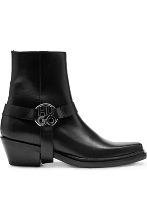 HUGO BOSS Buty, Kobieta, Czarny, 38 EU, Skóra, Stacked-Logo Botki Czarne Skóra