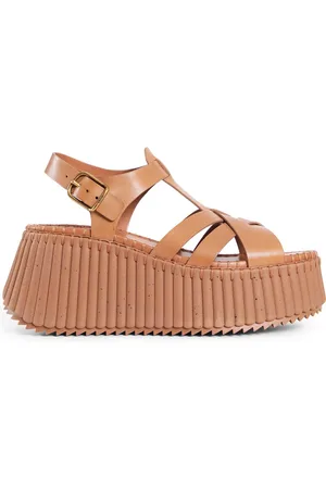 Chloé Buty, Kobieta, brązowy, 38 EU, Imbir brązowe skórzane sandały na platformie