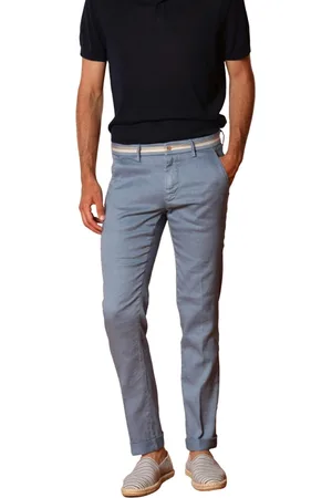 Masons Spodnie, Mężczyzna, Niebieski, S, Bawełna, Spodnie Chino Slim Fit z Lnu i Bawełny