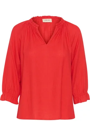 Cream Bluzki, Kobieta, Czerwony, 3XL, Czerwona Bluzka z 3/4 Rękawami