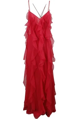Alberta Ferretti Sukienki, Kobieta, Czerwony, S, Jedwabna sukienka z falbanami