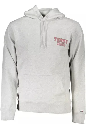 Tommy Hilfiger Bluzy, Mężczyzna, Szary, S, Bawełna, Bawełniana bluza z kapturem, dużą kieszenią i nadrukiem