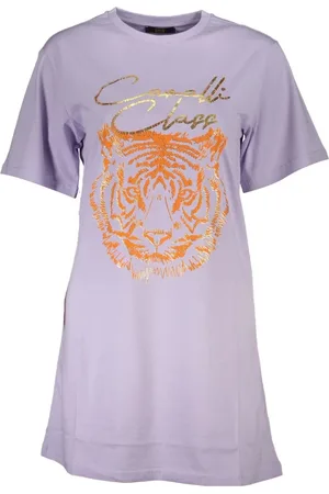 Roberto Cavalli Koszulki, Kobieta, Fioletowy, L, Fioletowy T-shirt z krótkim rękawem i okrągłym dekoltem