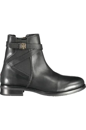 Tommy Hilfiger Buty, Kobieta, Czarny, 36 EU, Skóra, Eleganckie Czarne Botki z Kontrastowym Zamkiem