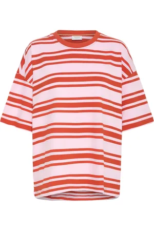 Saint Tropez Koszulki, Kobieta, Wielobarwność, M, Paski Oversized Tee Pink Poinciana
