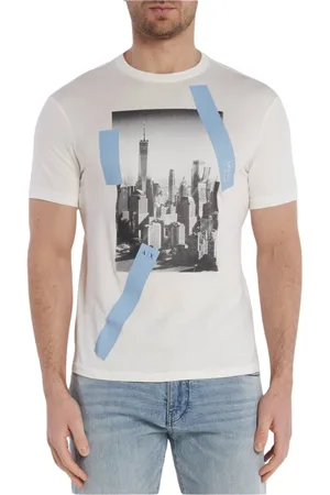 Armani Exchange Koszulki, Mężczyzna, Biały, M, Koszulka z nadrukiem - Biały Okrągły Dekolt Krótki Rękaw