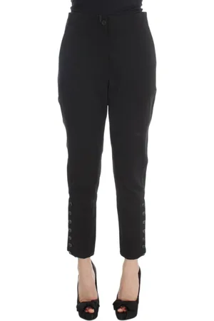 ERMANNO SCERVINO Spodnie, Kobieta, Czarny, S, Czarne spodnie capri z mieszanki bawełny