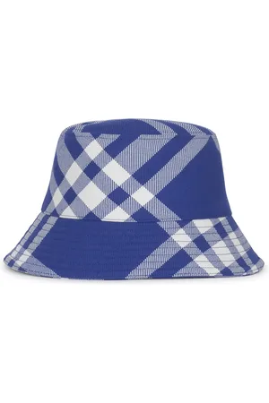 Burberry Akcesoria, Mężczyzna, Niebieski, S, Bawełna, Czapka Rybacka w Sezonową Kratę