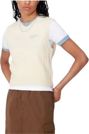 Carhartt Swetry, Kobieta, Beżowy, L, Wełna, Kamizelka Sweterowa Natural Dusty Ice