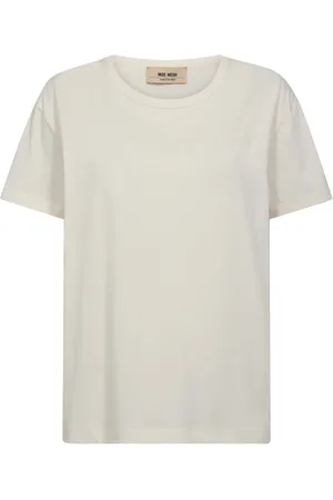 Mos Mosh Koszulki, Kobieta, Beżowy, S, Prosty T-shirt z Okrągłym Dekoltem