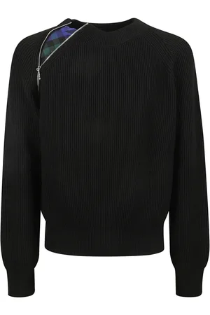 Burberry Swetry, Mężczyzna, Czarny, L, Czarny Sweter z Prążkowanym Dzianiem Aw 24