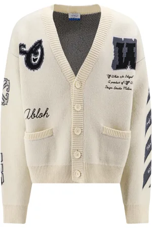 OFF-WHITE Swetry, Mężczyzna, Biały, L, Bawełna, Kultowy kardigan Varsity