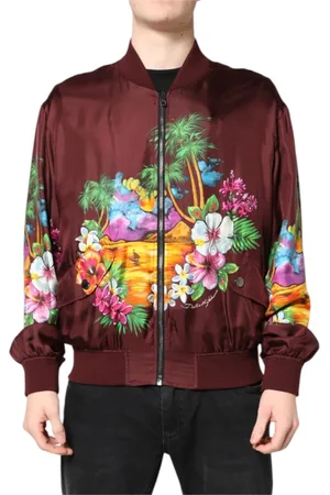 Dolce & Gabbana Kurtki, Mężczyzna, Wielobarwność, S, Maroon Kwiatowy Jedwabny Bomber