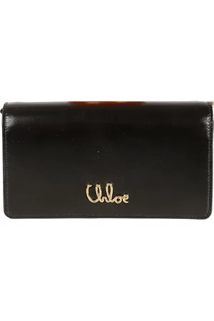 Chloé Akcesoria, Kobieta, Czarny, ONE SIZE, Czarna Portmonetka na Łańcuszku z Metalowym Logo