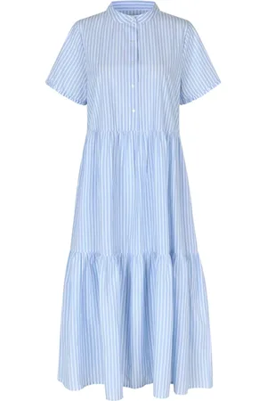Lollys Laundry Sukienki, Kobieta, Niebieski, XL, Bawełna, Koszula w paski z falbanami