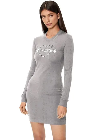 Moschino Sukienki, Kobieta, Szary, XS, Bawełna, Elegancka Sukienka z Mieszanki Bawełny z Metalicznym Logo