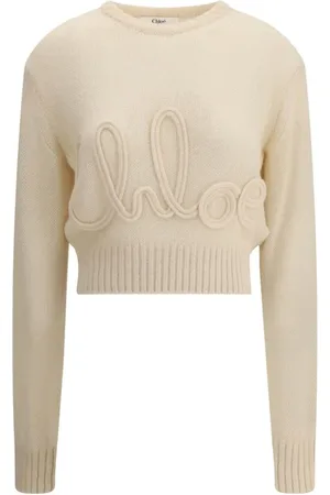 Chloé Swetry, Kobieta, Beżowy, M, Alpaca Cropped Sweater