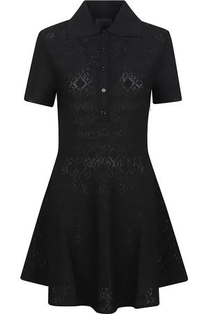 Givenchy Sukienki, Kobieta, Czarny, S, Len, Czarna Sukienka z Krótkimi Rękawami i Kołnierzykiem Polo