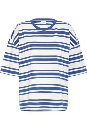 Saint Tropez Koszulki, Kobieta, Wielobarwność, 2XL, Bawełna, Paski Oversized Tee Ice Blue Iolite