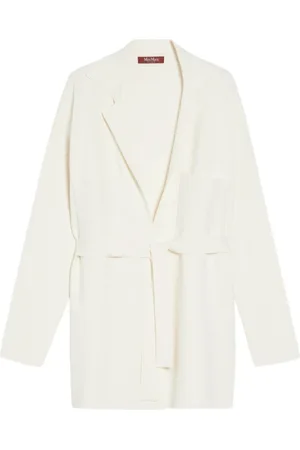 Max Mara Swetry, Kobieta, Biały, L, Elegancki biały kardigan z paskiem