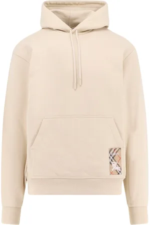 Burberry Bluzy, Mężczyzna, Beżowy, S, Bawełna, Bawełniana bluza z kapturem i kieszenią kangurką