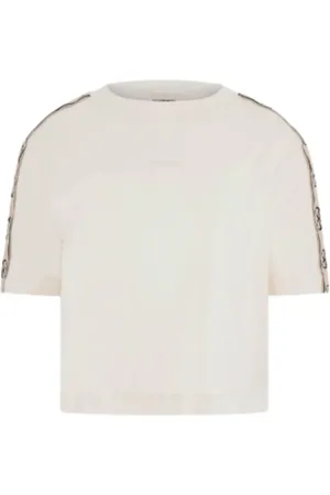 Guess Koszulki, Kobieta, Biały, L, Bawełna, Crop Top Britney