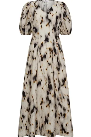 Co`Couture Sukienki, Kobieta, Biały, XL, Elegancka Plisowana Sukienka z Abstrakcyjnym Printem