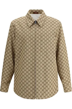 Gucci Koszule, Mężczyzna, brązowy, M, Pikowana Koszula Kurtka z Teksturą GG Jacquard