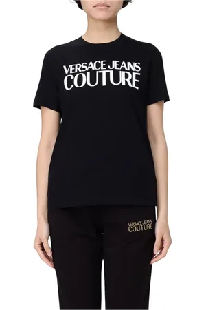 VERSACE Koszulki, Kobieta, Czarny, XS, T-shirt z Graficznym Nadrukiem i Logo