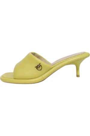 Pinko Buty, Kobieta, Żółty, 38 EU, Skóra, Skórzany obcasowy sandał z logo