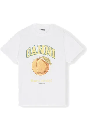Ganni Koszulki, Kobieta, Biały, XS, Luźny Brzoskwiniowy T-shirt z Grafiką