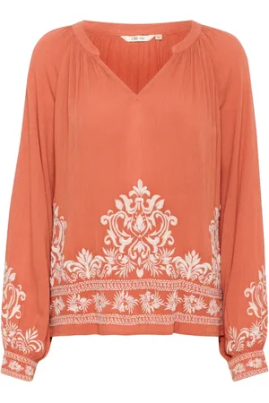 Cream Bluzki, Kobieta, Pomarańczowy, 3XL, Bluzka z haftami dekolt V Bruschetta